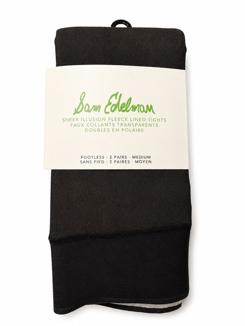 Sam Edelman Black Sheer Illusion Fleece-Lined Footless Tights (2 Pairs)